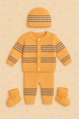 Bamboo Babe Self Design Round Neck Casual Baby Boys & Baby Girls Orange Sweater