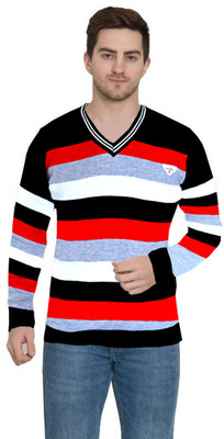 PrathaVastra Striped V Neck Casual Men Multicolor Sweater