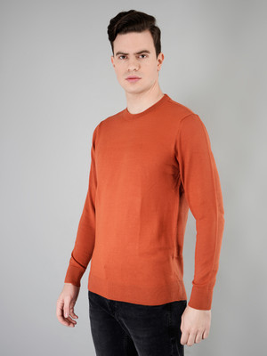 Tim Paris Solid Round Neck Casual Men Brown Sweater