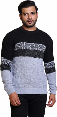 Grand Line Self Design Round Neck Casual Men Grey Sweater