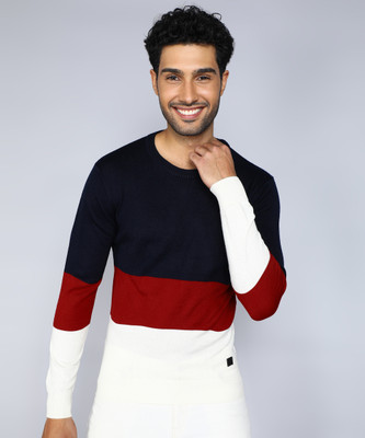WROGN Colorblock Round Neck Casual Men Multicolor Sweater