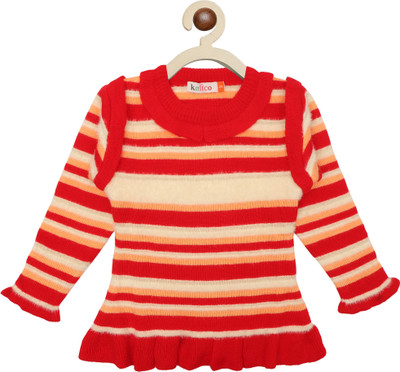 Knitco Woven Round Neck Casual Girls Red Sweater