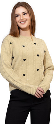 GFO Printed Round Neck Casual Women Green Sweater