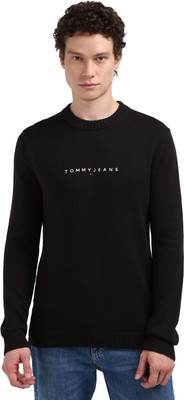 TOMMY HILFIGER Solid Crew Neck Casual Men Black Sweater