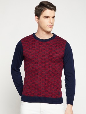 DUKE Self Design Round Neck Casual Men Red Sweater