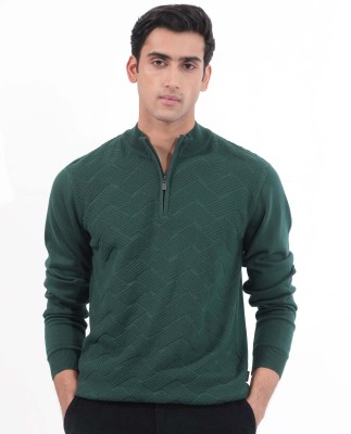 RARE RABBIT Self Design High Neck Casual Men Green Sweater