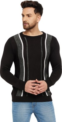 DUKE Striped Round Neck Casual Men Black Sweater