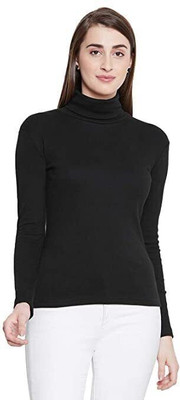 Meetri Woven Turtle Neck Casual Women Black Sweater