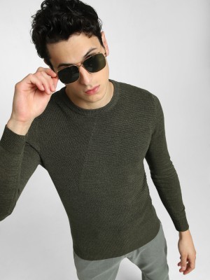 JACK & JONES Solid Round Neck Casual Men Green Sweater