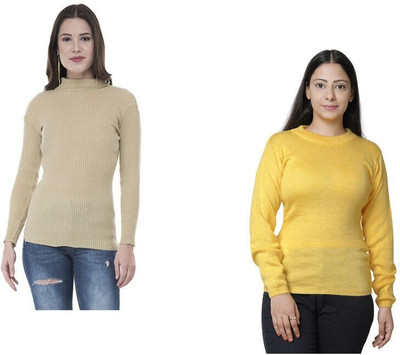 Indeweaves Solid High Neck Casual Women Multicolor Sweater