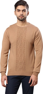 Raymond Solid Round Neck Casual Men Beige Sweater