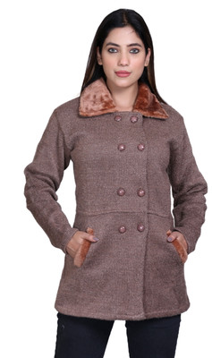 VSHIP Solid Collared Neck Casual Women Brown Sweater