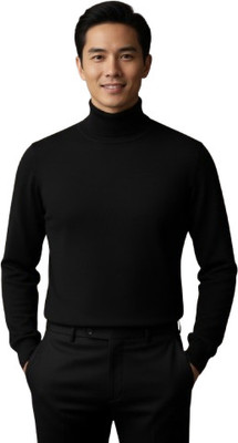 GAINELL Solid Turtle Neck Casual Men Black Sweater