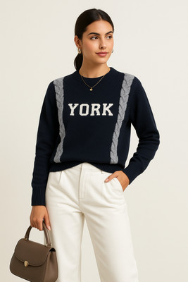 Flora fab by rashmi Solid Round Neck Casual Women Black, Grey Sweater