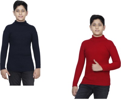 Indistar Solid High Neck Casual Boys Black, Red Sweater