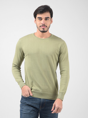 NUMERO UNO Solid Crew Neck Casual Men Green Sweater