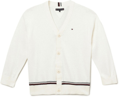 TOMMY HILFIGER Printed V Neck Casual Boys White Sweater