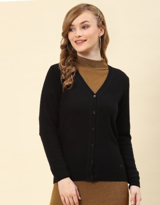 MONTE CARLO Solid V Neck Casual Women Black Sweater