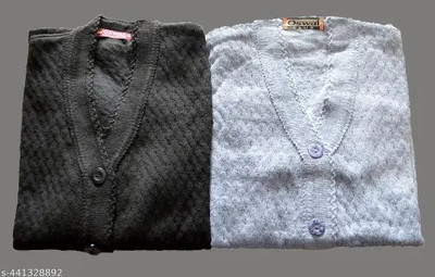 Urban Décor Solid V Neck Casual Women Grey Sweater