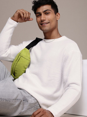 WROGN Solid Round Neck Casual Men White Sweater