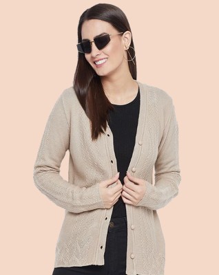 CLAPTON Self Design V Neck Casual Women Beige Sweater