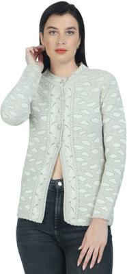 HITTIKA Printed Round Neck Casual Women Grey Sweater