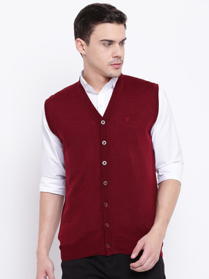PIERRE CARLO Self Design V Neck Casual Men Maroon Sweater