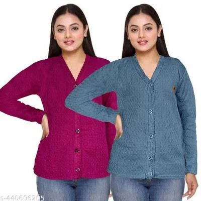 NIRMALA FASHIONS Solid V Neck Casual Women Maroon, Grey Sweater