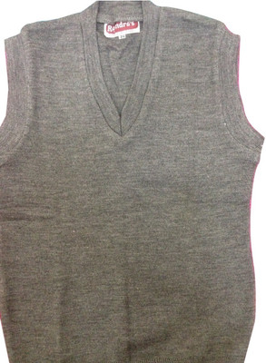 Rajindras Solid, Self Design V Neck Casual Men Grey Sweater