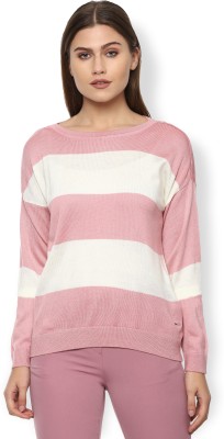 VAN HEUSEN Striped Round Neck Casual Women Pink Sweater