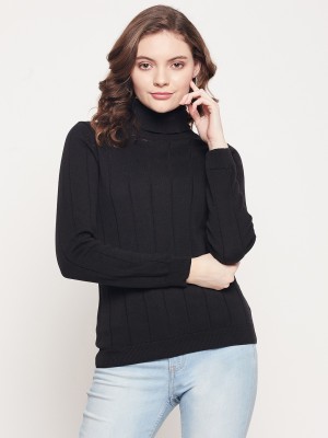 98 Degree North Solid High Neck Casual Women Black Sweater