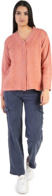 manra Embroidered V Neck Casual Women Pink Sweater