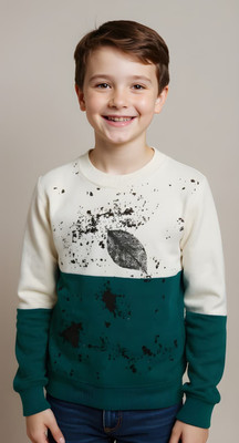 VIVEKGAMENTS Colorblock Round Neck Casual Boys Green Sweater