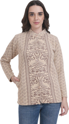 Life and style Printed Mandarin Neck Casual Women Beige Sweater