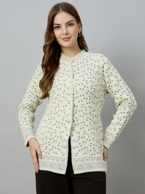 DUKE Self Design Round Neck Casual Women White Sweater