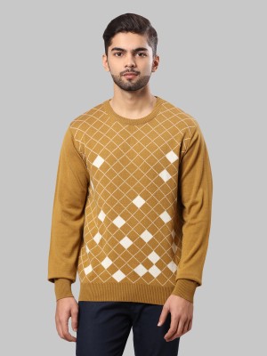 Raymond Solid Round Neck Casual Men Yellow Sweater