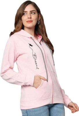 KLAXXY ENTERPRISES Printed Hooded Neck Casual Women Pink Sweater
