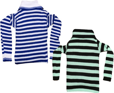 MTI Fashiions Striped High Neck Casual Girls Multicolor Sweater