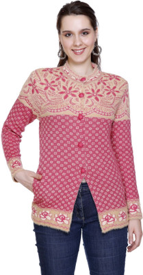 HITTIKA Self Design Round Neck Casual Women Orange Sweater