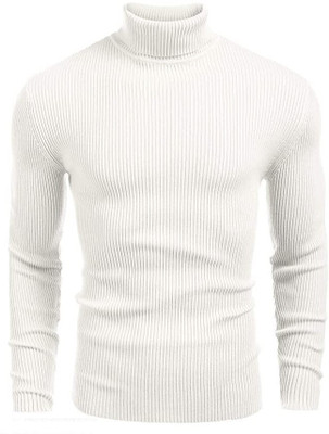 HouseOfCommon Solid High Neck Casual Men White Sweater