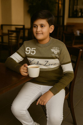 DIVYAM COLLECTION Self Design Round Neck Casual Boys Green Sweater