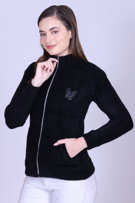 Pyro Spirit Solid Round Neck Casual Women Black Sweater