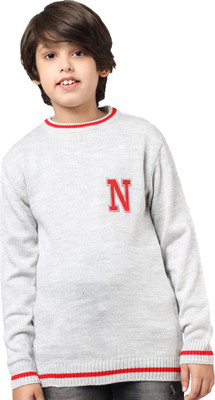 ANIXA Printed Round Neck Casual Boys Grey Sweater