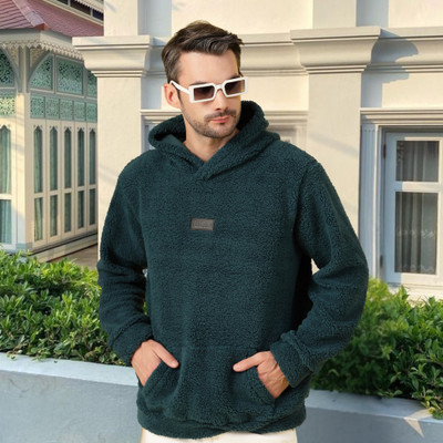 RIGO Solid Hooded Neck Casual Men Green Sweater
