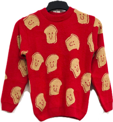 Juniorx Woven Round Neck Casual Boys & Girls Red Sweater