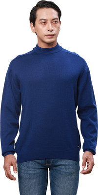 PARK AVENUE Solid Turtle Neck Casual Men Blue Sweater