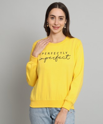 MYLES Printed Round Neck Casual Women Yellow, Black Sweater