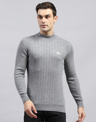 MONTE CARLO Self Design High Neck Casual Men Grey Sweater