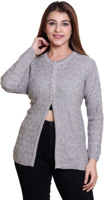 Varenyam Self Design Round Neck Casual Women Grey Sweater