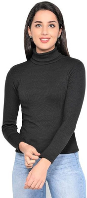 shubam enterprises Solid High Neck Casual Women Black Sweater